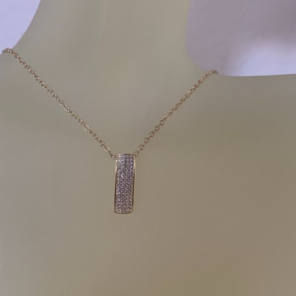 NWOT Gold Tone Pave CZ Pendant + Chain - Picture 1 of 7